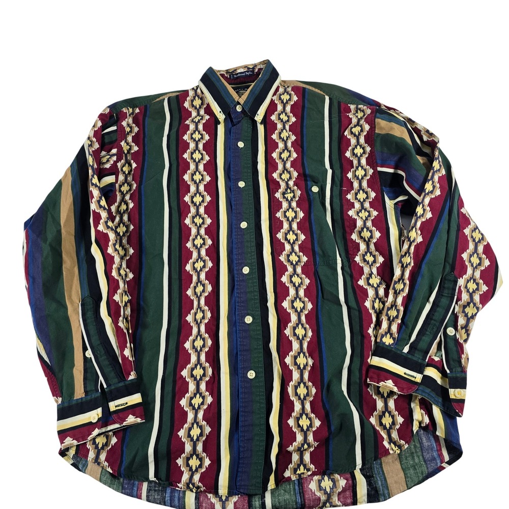 Vintage Salty Dog GANT Men Medium Weathered Poplin Southwestern Stripe Shirt USA